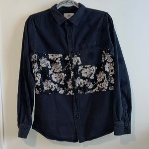 Men’s Black Floral Button Down Shirt